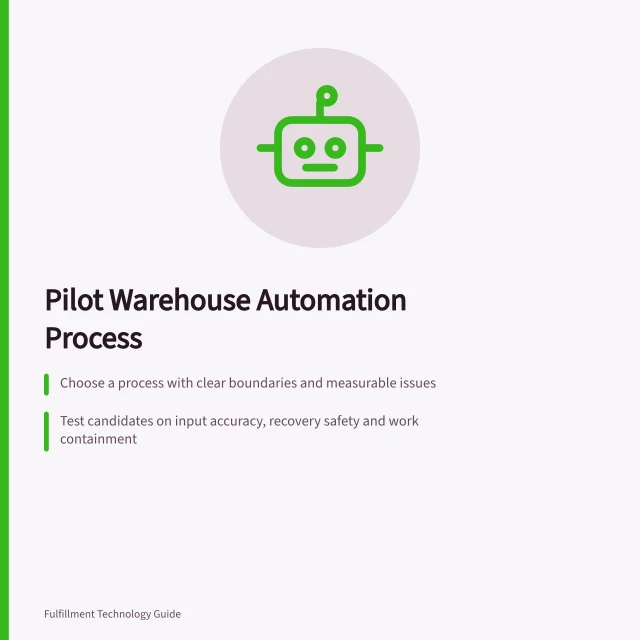 Pilot Warehouse Automation Process: Choose a process with clear boundaries and measurable issues; Test candidates on input accuracy, recovery safety and work containment; Define a trial claim with specific events and exception handling. Choosing a warehouse process for a small automation pilot