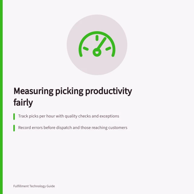 Measuring picking productivity fairly: Track picks per hour with quality checks and exceptions; Record errors before dispatch and those reaching customers; Compare workers only with similar order mixes and work areas. Measuring picking productivity without hiding errors